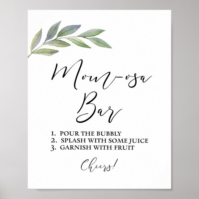 Mom-osa Bar Sign Olive Leaf Greenery Theme  (Front)