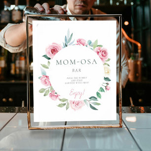 Mom-osa Spring Flowers Pink Girl Baby Shower Poster