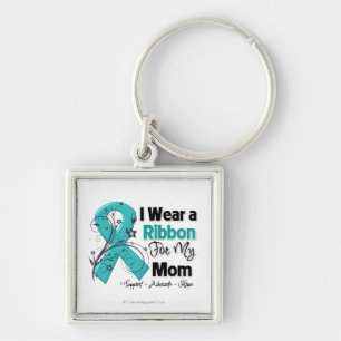 Mom - Ovarian Cancer Ribbon Keychain