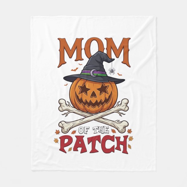 Mom Patch Halloween Pumpkin Witch Hat Crossbones_1 Fleece Blanket (Front)