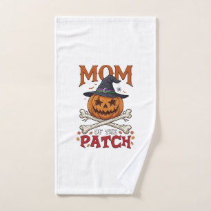 Mom Patch Halloween Pumpkin Witch Hat Crossbones_1 Hand Towel