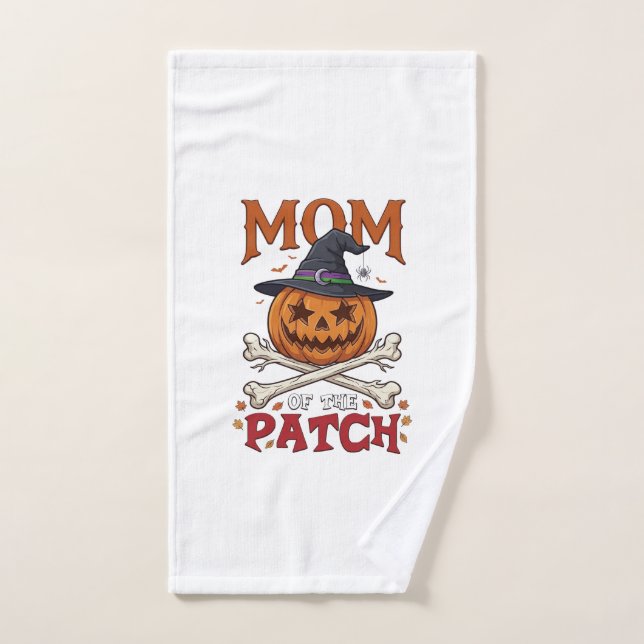 Mom Patch Halloween Pumpkin Witch Hat Crossbones_1 Hand Towel (Hand Towel)