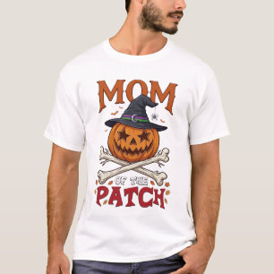 Mom Patch Halloween Pumpkin Witch Hat Crossbones_1 T-Shirt