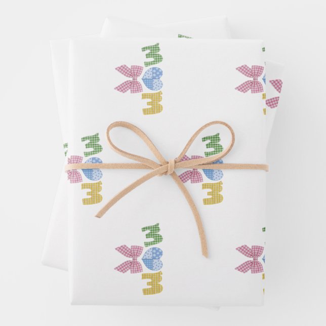 Mom Patchwork Mother's Day Gift Wrapping Paper Sheet (In situ)