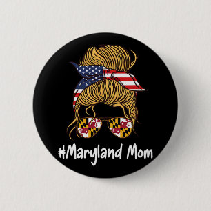 Mom Patriotic American Flag Mothers Day Retro Woma 2 Inch Round Button