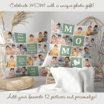 MOM Personalized 12 Photo Collage Mother's Day Throw Pillow<br><div class="desc">Celebrate the remarkable journey of motherhood with our Modern MOM Photo Collage Pillow—a delightful blend of style, sentiment, and personalization. This charming pillow is the perfect Mother’s Day gift, capturing precious memories in a bold and modern design that moms will adore. Product Features: Bold Colour Block Design: The eye-catching, vibrant...</div>