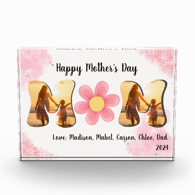 MOM Photo Block, Flower, Pink Flowers, Personalize Block (Front)