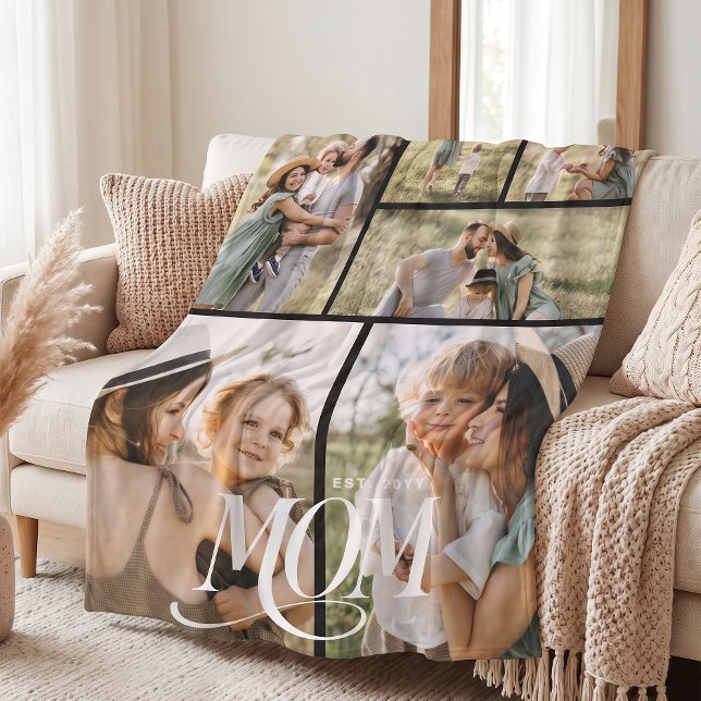 Mom Photo Collage Fleece Blanket (Creator Uploaded)