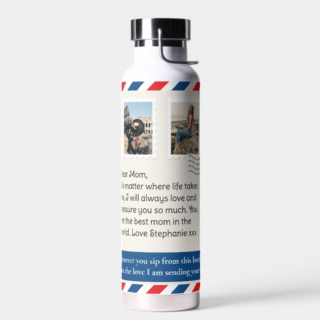 Mom Photo Collage Letter Postal Hug Water Bottle (Left)