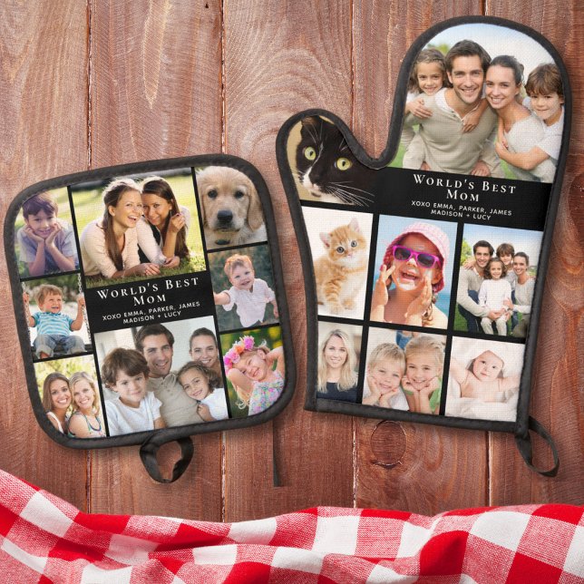 Mom Photo Collage Oven Mitt & Pot Holder Set (Creator Uploaded)