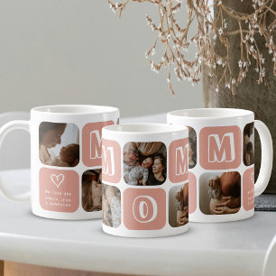 Mom Photo Collage Peach and White Heart Family Coffee Mug