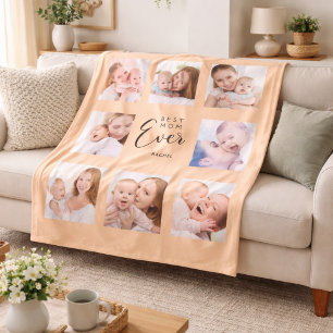 Mom photo collage peach Mother's Day Fleece Blanket