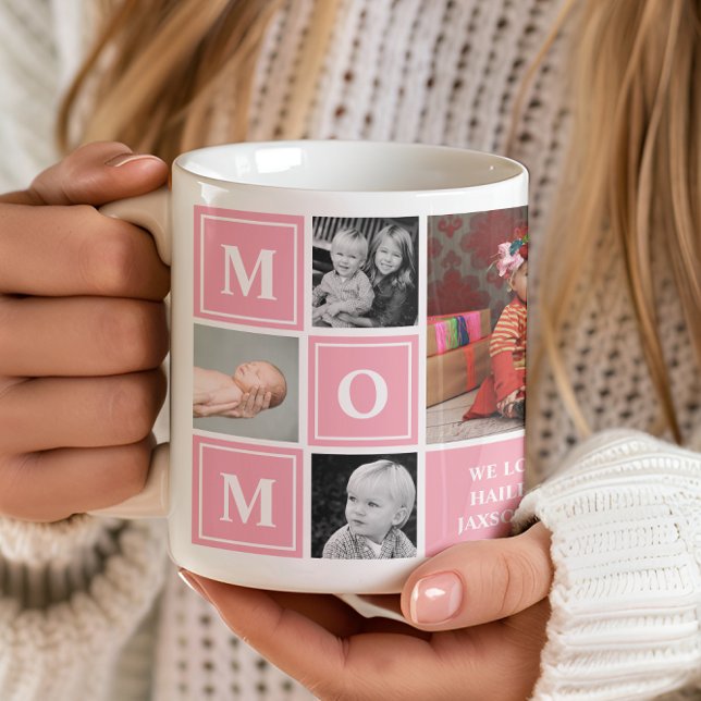 Mom Photo Collage Pink Mothers Day Coffee Mug (Creator Uploaded)