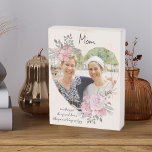 Mom Photo Floral Frame Geometric Gold Heart Wooden Box Sign<br><div class="desc">Custom Photo block which you can personalize with anyone and add a favourite saying or words from the heart. Your photo is set into a geometric heart shaped gold frame. The gemstone frame is decorated with watercolor bouquets of pink flowers. It is lettered with the wording "Mom .. smoothing out...</div>