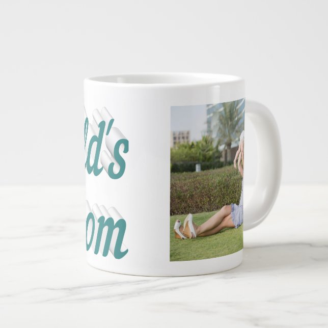 Mom Photo green text Giant Coffee Mug (Front Right)