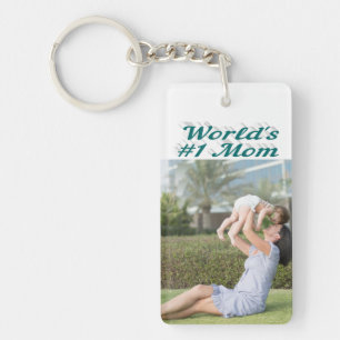 Mom Photo green text Keychain