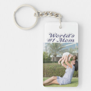 Mom Photo grey text Keychain