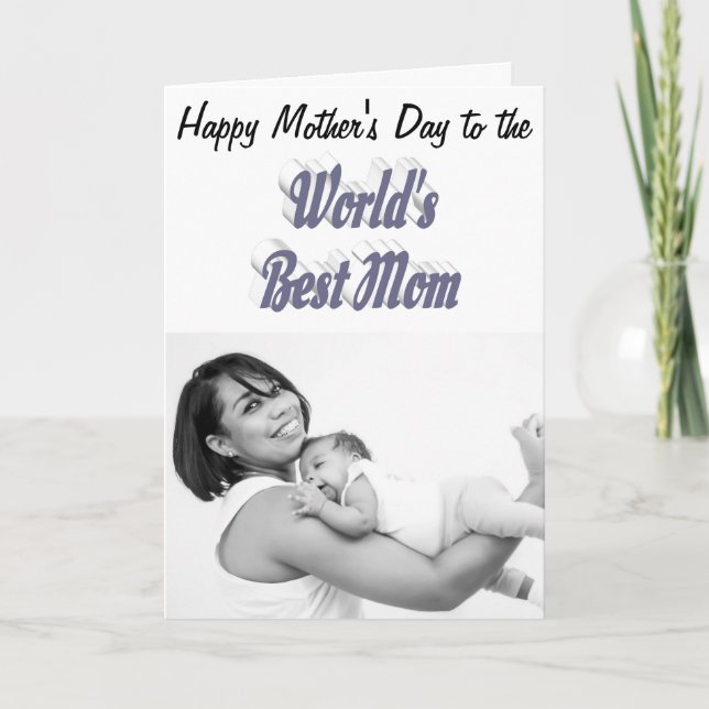Mom Photo grey typography Mothers Day  Card (Front)
