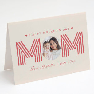 MOM Photo Heart Shape Stripe Letters Mother's Day Card