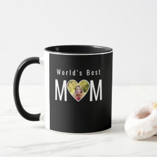 Mom Photo in Black Heart Frame Modern Calligraphy Mug