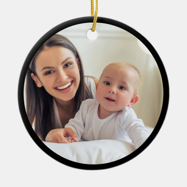Mom Photo Minimal Typography Established Year Ceramic Ornament (Front)