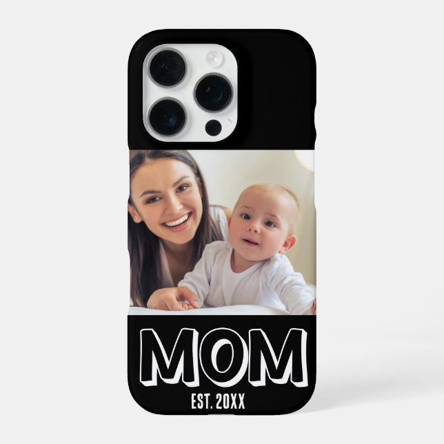 Mom Photo Minimal Typography Established Year iPhone Case (Back)
