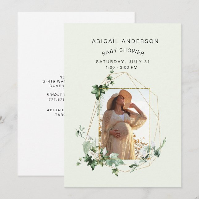 Mom Photo Mint Ivy Framed Baby Shower Invitation (Front/Back)