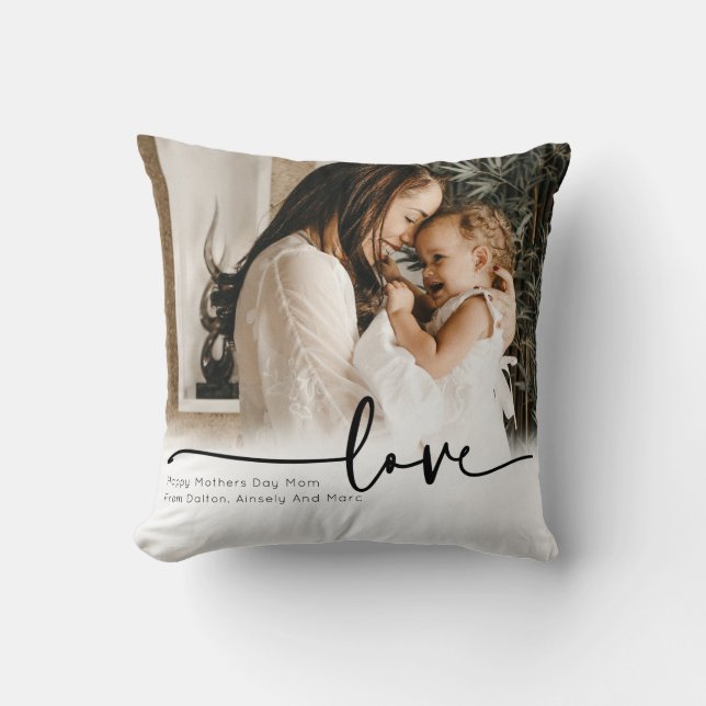 Mom photo mothers day custom script throw pillow (Front)