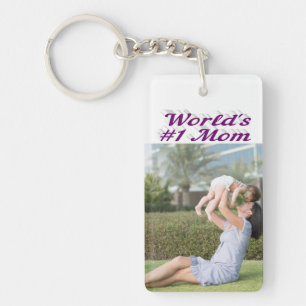 Mom Photo purple text Keychain