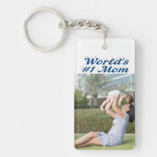 Mom Photo sea blue text Keychain