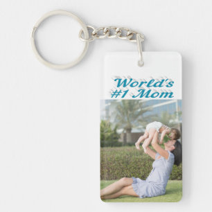 Mom Photo sky blue text Keychain