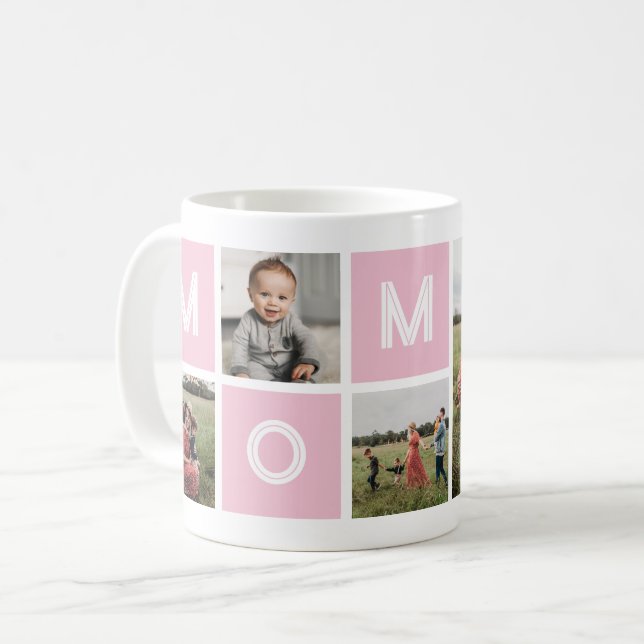 Mom Pink Birthday Custom 5 Photo Coffee Mug (Front Left)