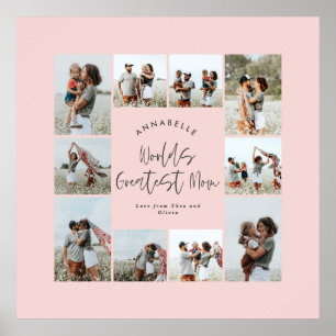 Mom pink elegant modern minimal photo collage poster