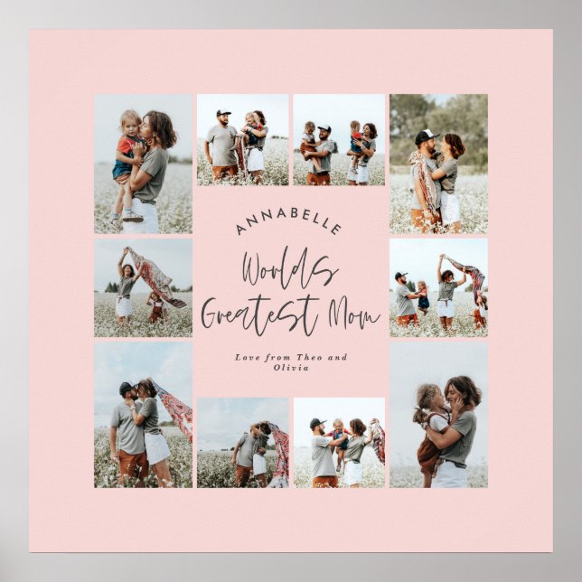 Mom pink elegant modern minimal photo collage poster (Front)