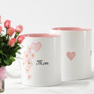 Mom Pink Heart & Flowers Two-Tone Coffee Mug