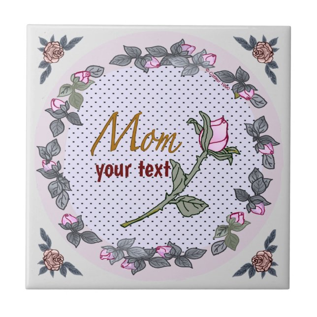 Mom Pink Rosebud  Tile (Front)