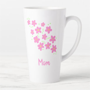 Mom Pink Whimsical Flowers Latte Mug