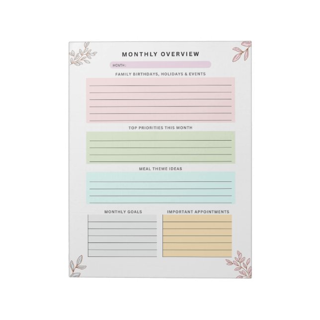 Mom Planner Monthly Overview Family Organizer Notepad (Rotated)
