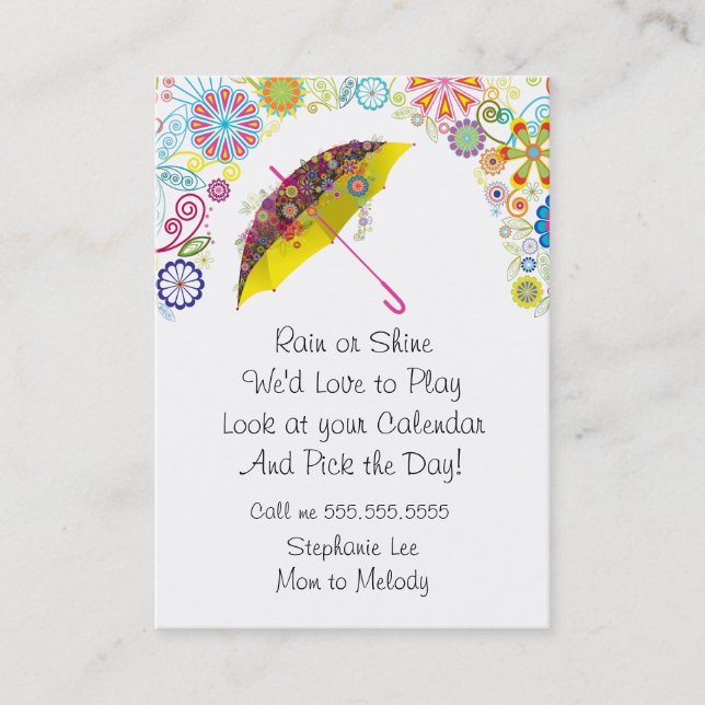 Mom Play Date Umbrella 2019 Calendar Calling Card (Front)