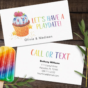 Mom Playdate Colourful Berry Cupcake Calling Cards