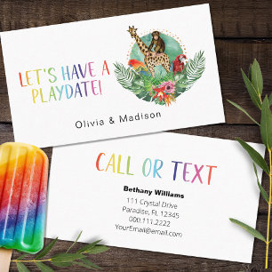 Mom Playdate Colourful Safari Animals Calling Card