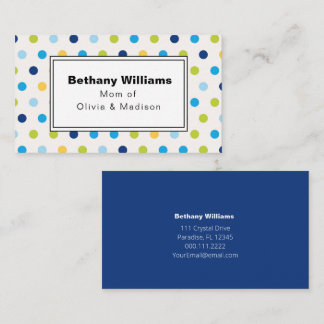 Mom Playdate Simple Blue Green Dots Calling Cards