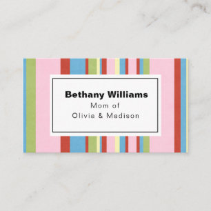 Mom Playdate Simple Colourful Stripes Calling Card