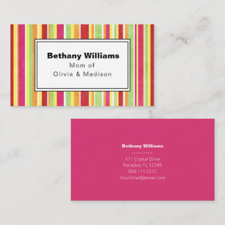 Mom Playdate Simple Pink Green Stripe Calling Card