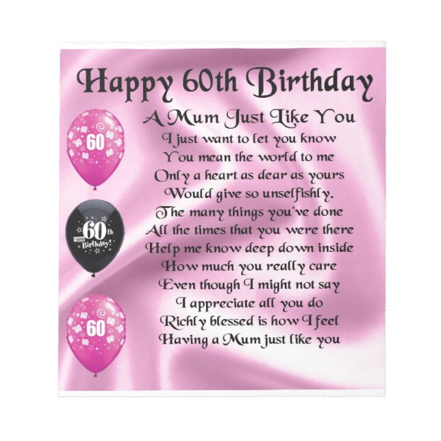 Mom poem  - 60th Birthday Notepad (Front)
