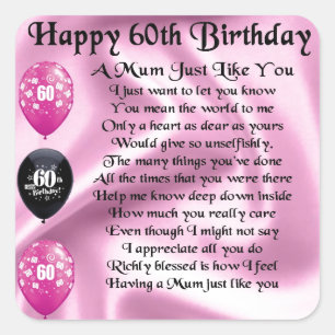 Mom poem  - 60th Birthday Square Sticker