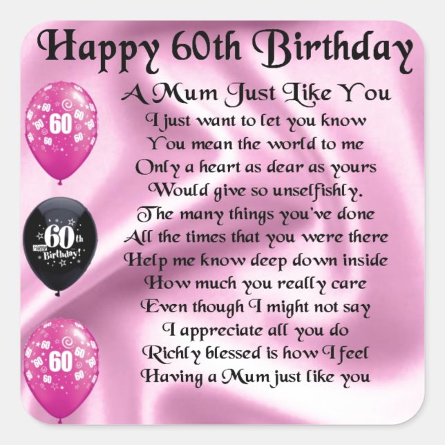 Mom poem  - 60th Birthday Square Sticker (Front)