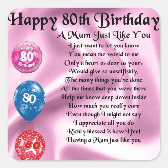 Mom Poem - 80th Birthday Square Sticker (Front)