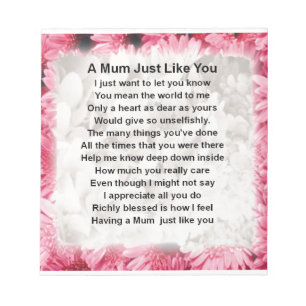 Mom Poem - Pink Floral Design Notepad