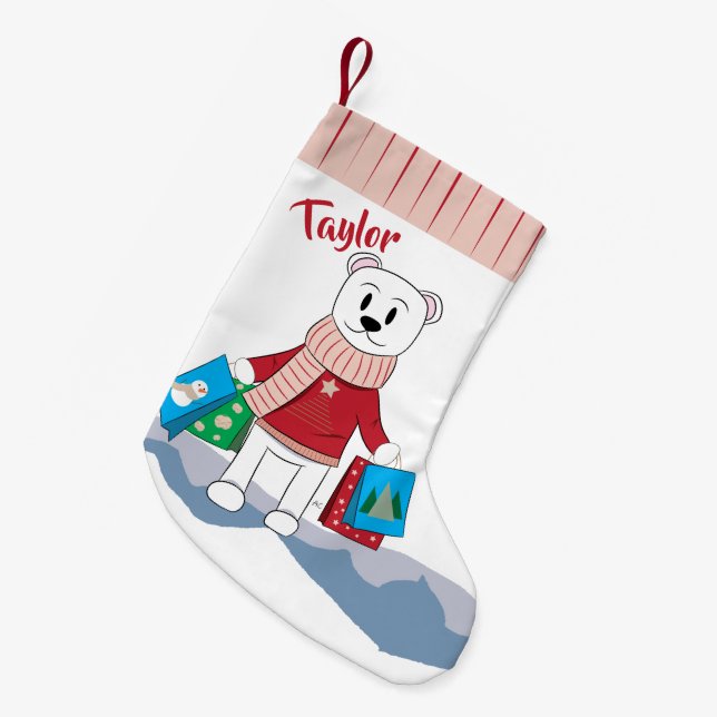 Mom Polar Bear with Shopping Bags Stocking (Front (Hanging))